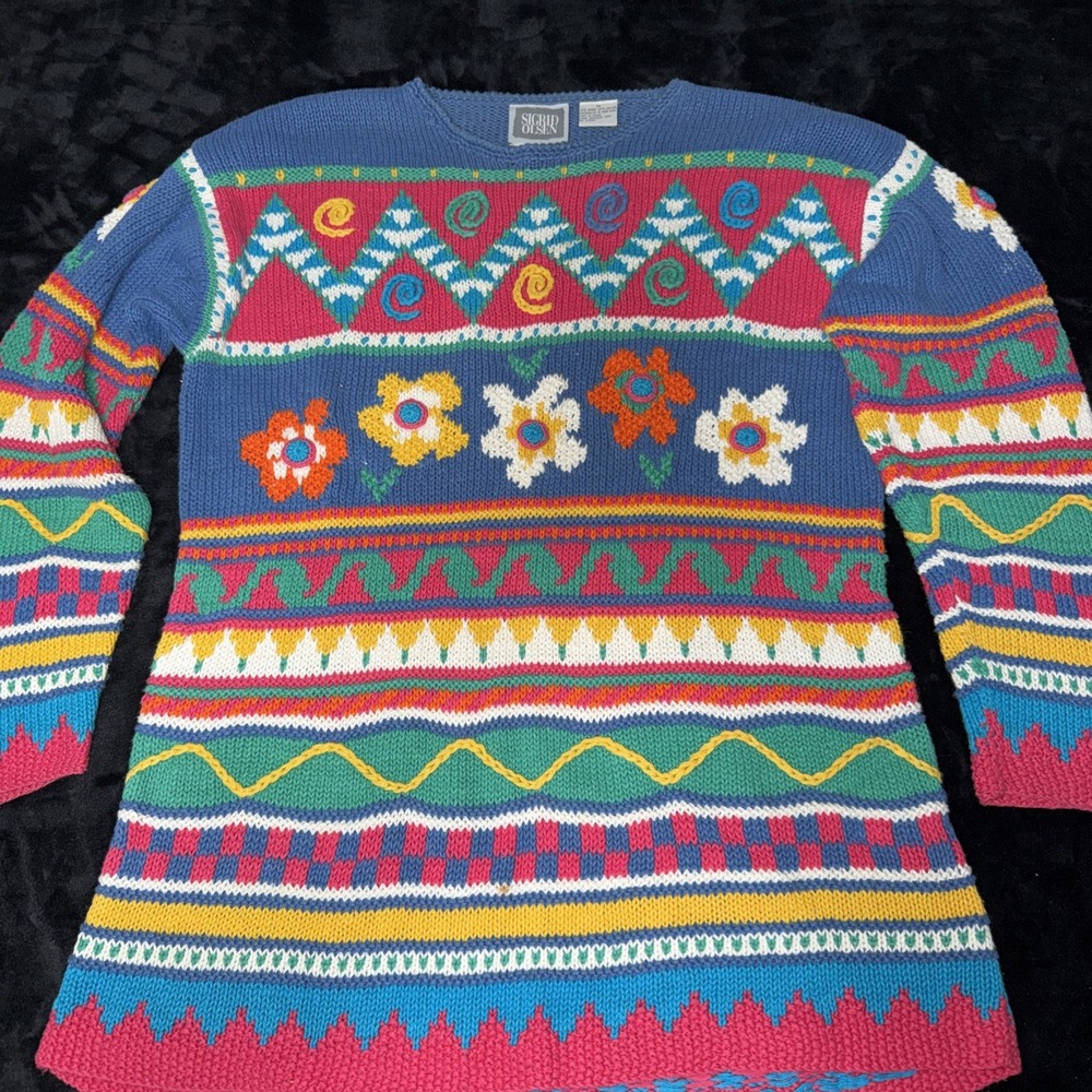 Vtg 90's Hand Knitted Sigrid Olsen Sport Chunky Cable Knit Sweater Sz M